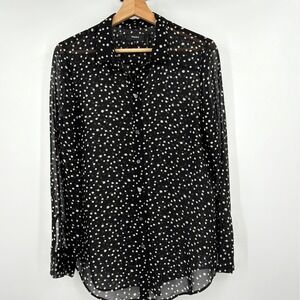 Theory 100% Silk Sheer Blouse Womens M Black Shirt Starry Celestial Whimsy Goth